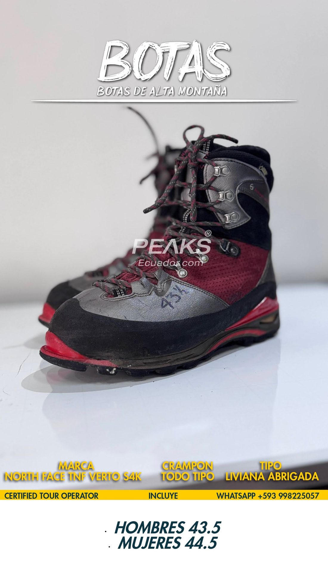 Botas North Face Verto S4K · H 43.5 / M 44.5 — PEAKS Ecuador